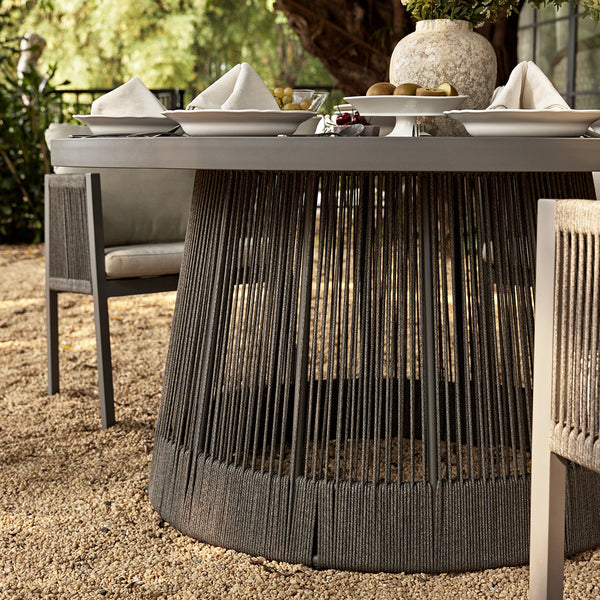 Pedra Rope and Aluminium Outdoor 6 - Seater Round Dining Set, Grey - daals