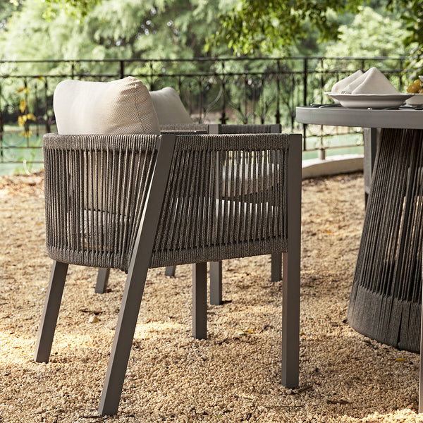 Pedra Rope and Aluminium Outdoor 6 - Seater Round Dining Set, Grey - daals