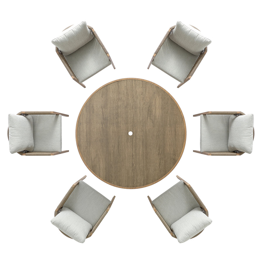 Pedra Rope and Aluminium Outdoor 6-Seater Round Dining Set, Natural