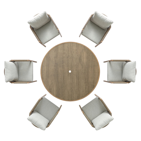 Pedra Rope and Aluminium Outdoor 6-Seater Round Dining Set, Natural
