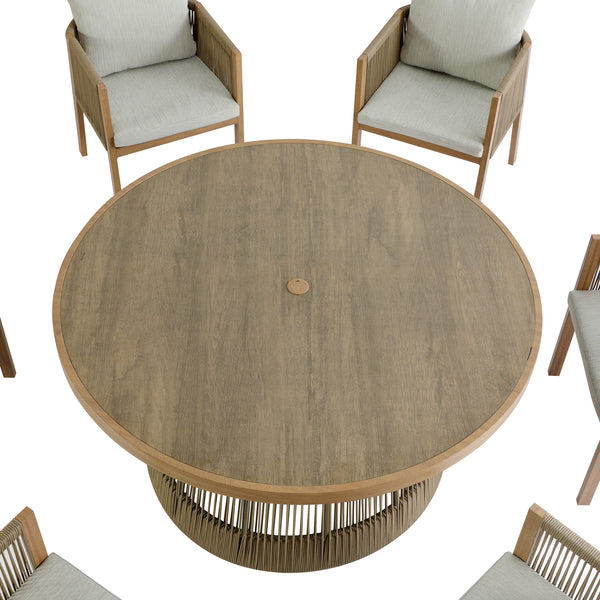 Pedra Rope and Aluminium Outdoor 6-Seater Round Dining Set, Natural
