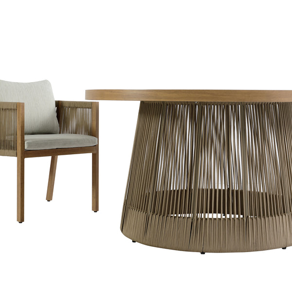 Pedra Rope and Aluminium Outdoor 6-Seater Round Dining Set, Natural