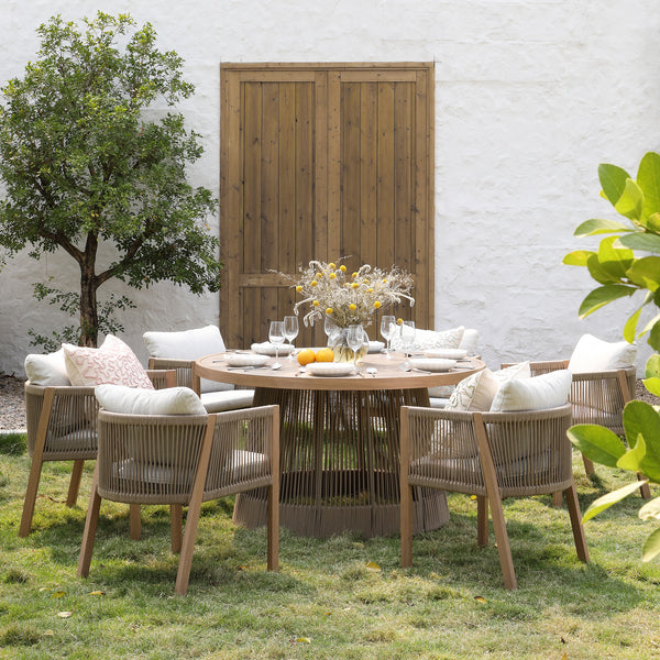 Pedra Rope and Aluminium Outdoor 6-Seater Round Dining Set, Natural