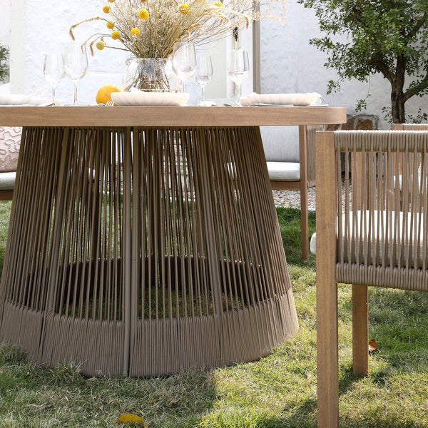 Pedra Rope and Aluminium Outdoor 6-Seater Round Dining Set, Natural