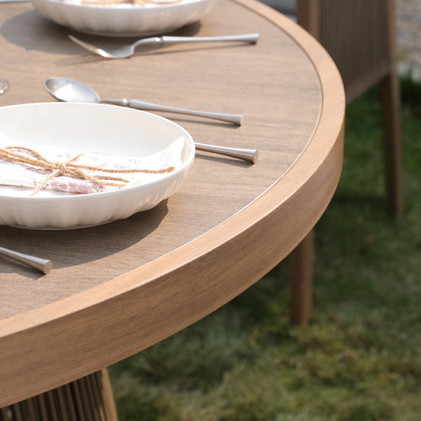 Pedra Rope and Aluminium Outdoor 6-Seater Round Dining Set, Natural