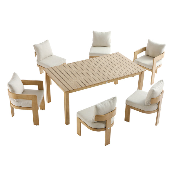 Stanford Outdoor 6-Seater Rectangular Dining Set, Natural with Beige Boucle Fabric