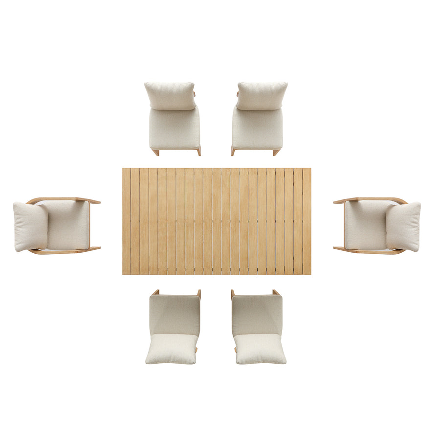 Stanford Outdoor 6-Seater Rectangular Dining Set, Natural with Beige Boucle Fabric