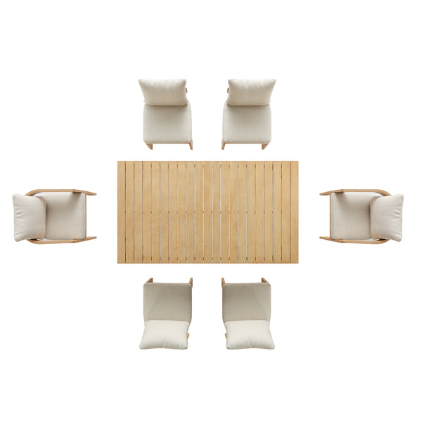 Stanford Outdoor 6-Seater Rectangular Dining Set, Natural with Beige Boucle Fabric