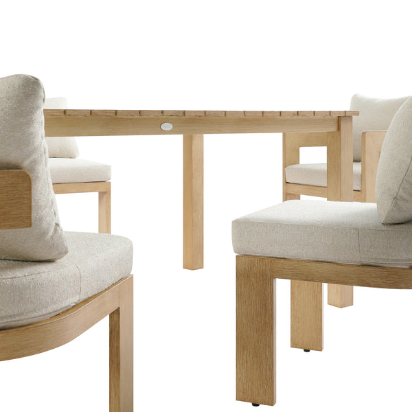 Stanford Outdoor 6-Seater Rectangular Dining Set, Natural with Beige Boucle Fabric