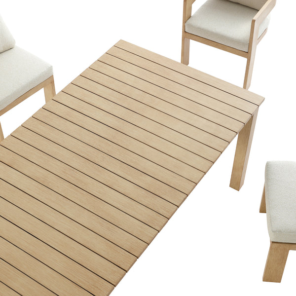 Stanford Outdoor 6-Seater Rectangular Dining Set, Natural with Beige Boucle Fabric