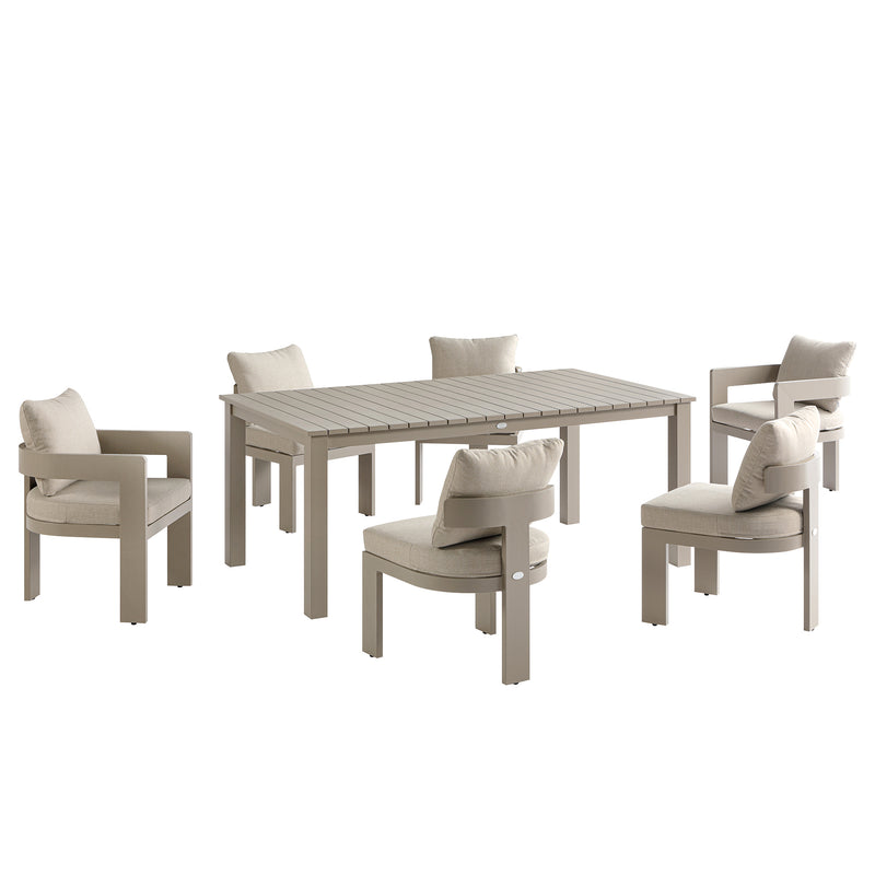 Stanford Outdoor 6-Seater Rectangular Dining Set, Taupe with Light Taupe Fabric