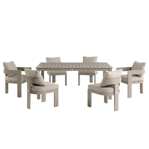 Stanford Outdoor 6-Seater Rectangular Dining Set, Taupe with Light Taupe Fabric