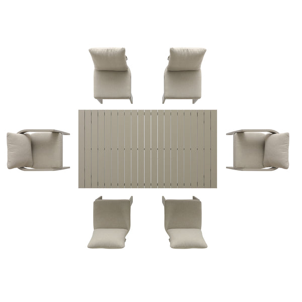 Stanford Outdoor 6-Seater Rectangular Dining Set, Taupe with Light Taupe Fabric