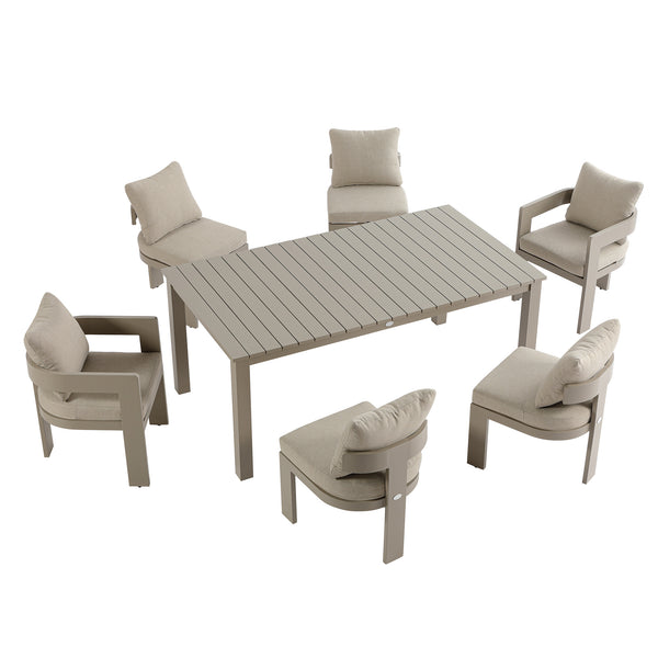 Stanford Outdoor 6-Seater Rectangular Dining Set, Taupe with Light Taupe Fabric