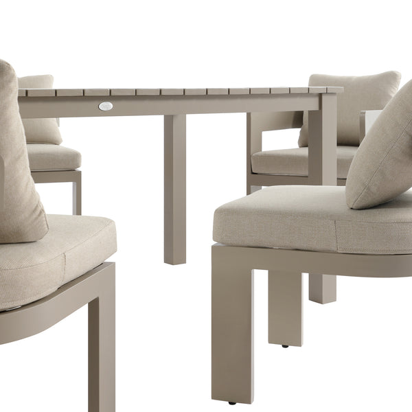 Stanford Outdoor 6-Seater Rectangular Dining Set, Taupe with Light Taupe Fabric