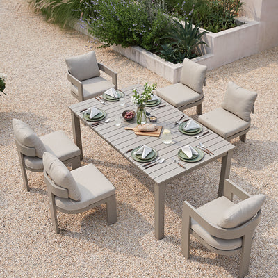Stanford Outdoor 6-Seater Rectangular Dining Set, Taupe with Light Taupe Fabric
