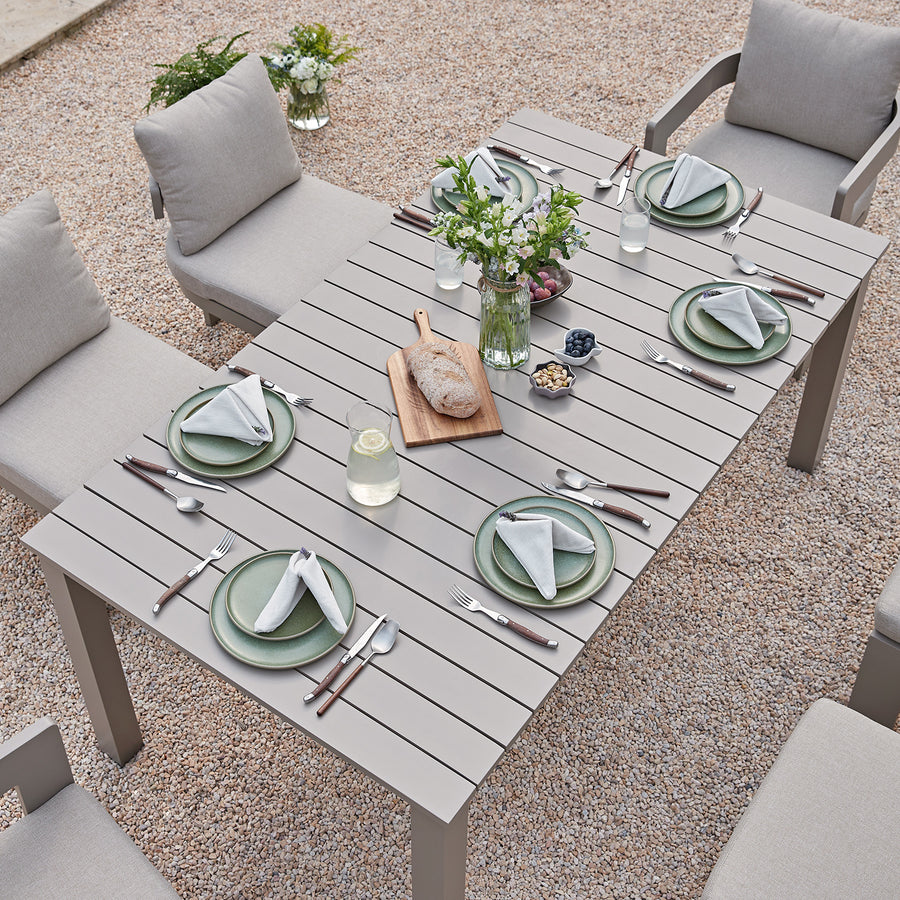 Stanford Outdoor 6-Seater Rectangular Dining Set, Taupe with Light Taupe Fabric