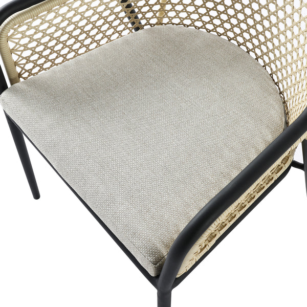 Pienza Outdoor Rattan 4-Seater Round Dining Set, Oatmeal Fabric with Black Frame