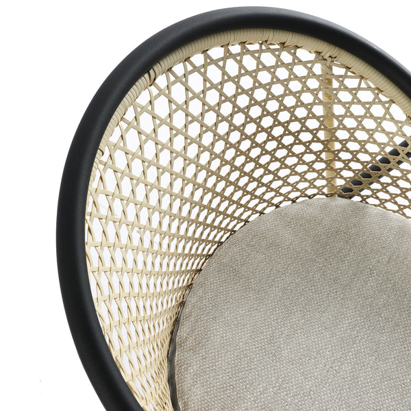 Pienza Outdoor Rattan 4-Seater Round Dining Set, Oatmeal Fabric with Black Frame