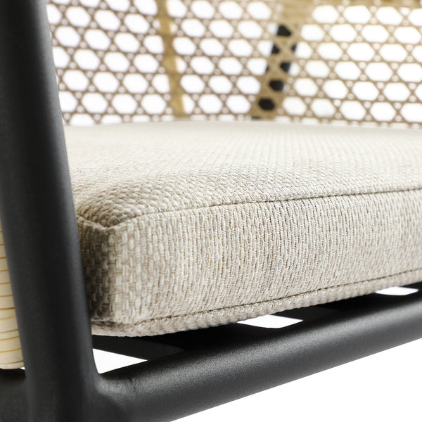 Pienza Outdoor Rattan 4-Seater Round Dining Set, Oatmeal Fabric with Black Frame