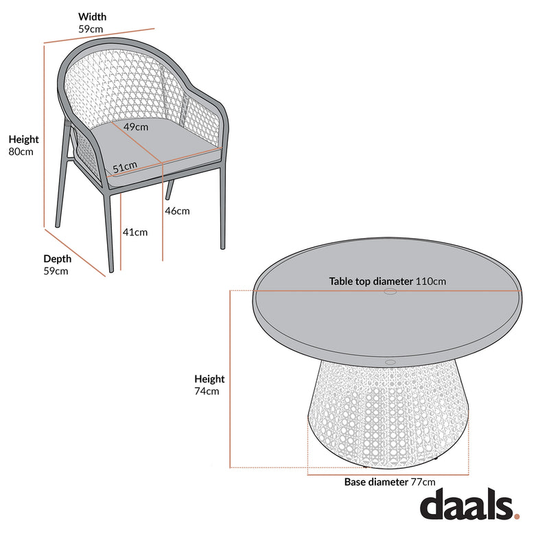 Pienza Outdoor Rattan 4-Seater Round Dining Set, Oatmeal Fabric with Black Frame