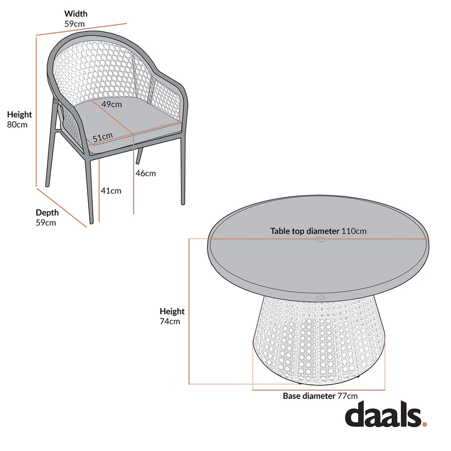 Pienza Outdoor Rattan 4-Seater Round Dining Set, Sage Green Fabric with Light Walnut Frame