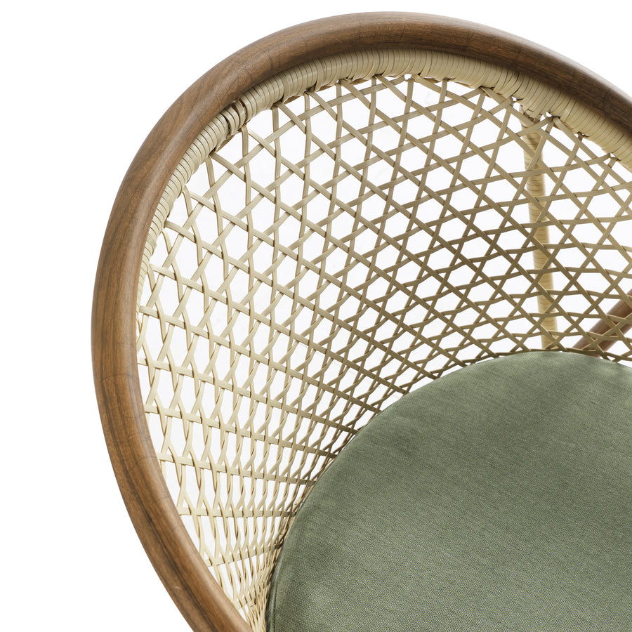 Pienza Outdoor Rattan 4-Seater Round Dining Set, Sage Green Fabric with Light Walnut Frame