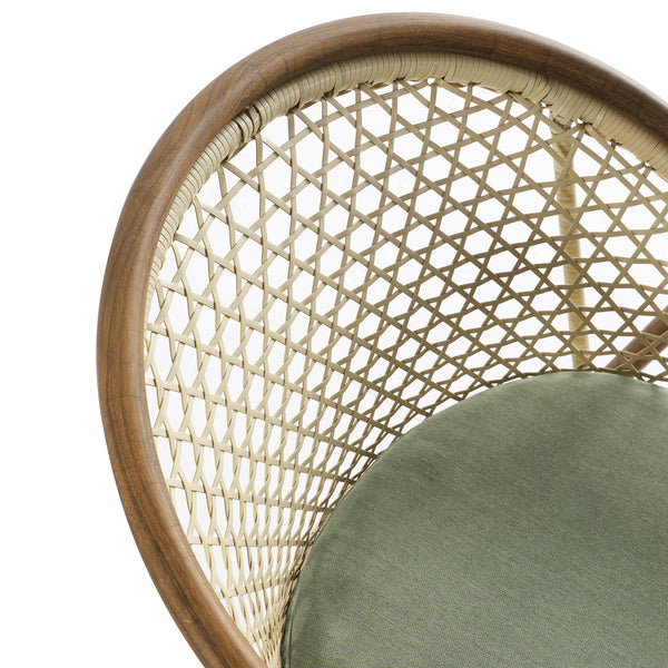 Pienza Outdoor Rattan 4-Seater Round Dining Set, Sage Green Fabric with Light Walnut Frame