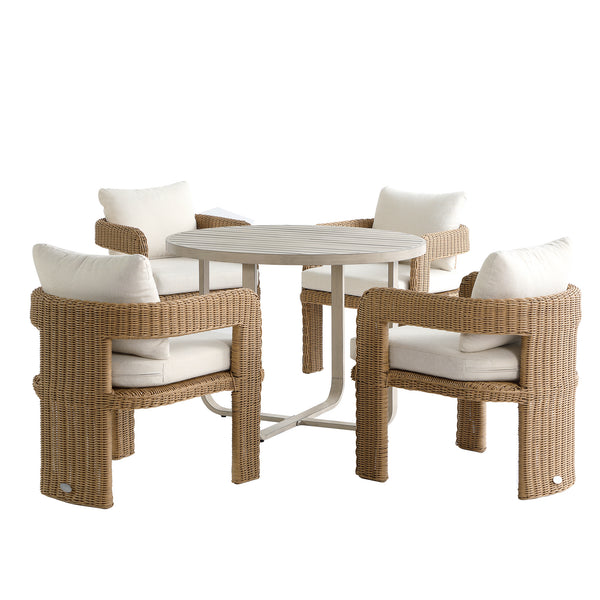 Stanford Round Wicker Outdoor 4-Seater Round Dining Set, Natural