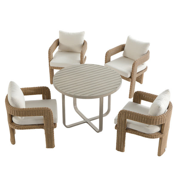 Stanford Round Wicker Outdoor 4-Seater Round Dining Set, Natural