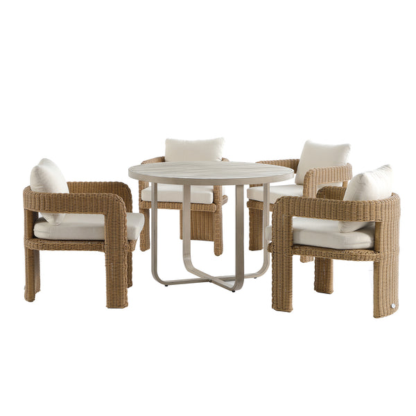Stanford Round Wicker Outdoor 4-Seater Round Dining Set, Natural