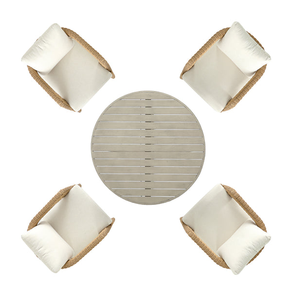 Stanford Round Wicker Outdoor 4-Seater Round Dining Set, Natural