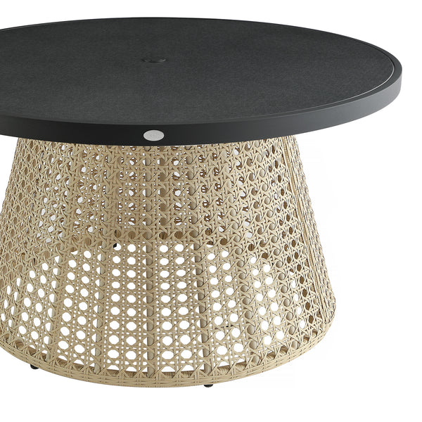 Pienza Outdoor Rattan 6 - Seater Round Dining Set, Oatmeal Fabric with Black Frame - daals