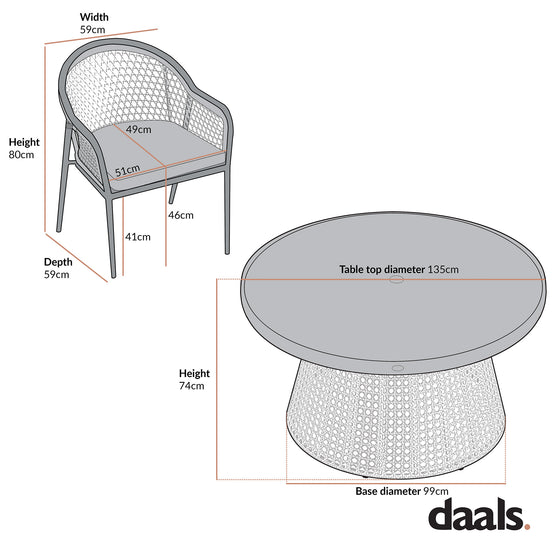 Pienza Outdoor Rattan 6-Seater Round Dining Set, Oatmeal Fabric with Black Frame