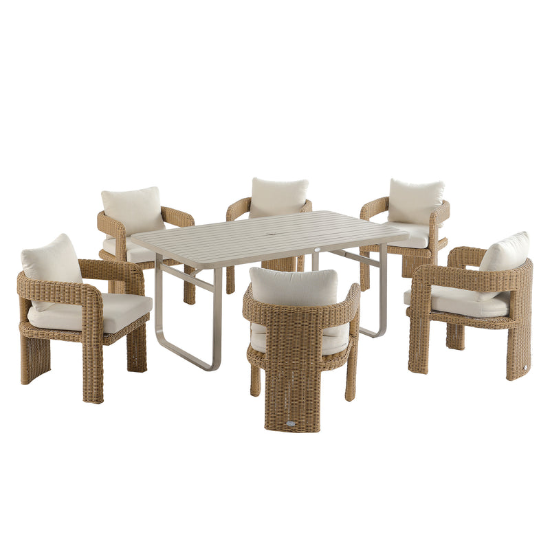 Stanford Round Wicker Outdoor 6-Seater Rectangular Dining Set, Natural