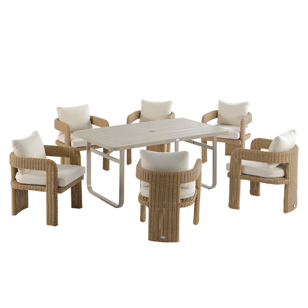Stanford Round Wicker Outdoor 6 - Seater Rectangular Dining Set, Natural - daals