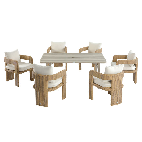 Stanford Round Wicker Outdoor 6-Seater Rectangular Dining Set, Natural