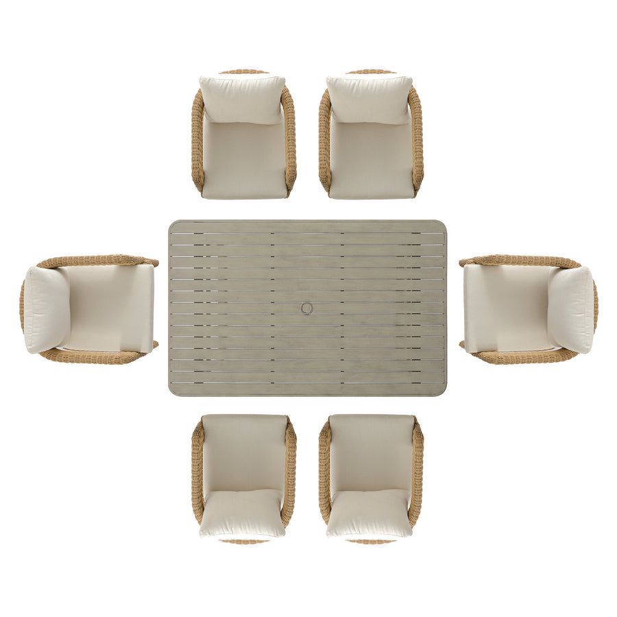 Stanford Round Wicker Outdoor 6-Seater Rectangular Dining Set, Natural