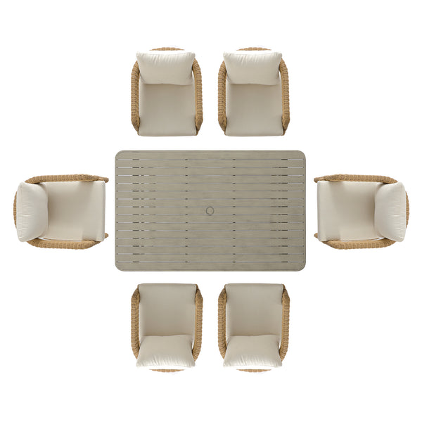 Stanford Round Wicker Outdoor 6-Seater Rectangular Dining Set, Natural