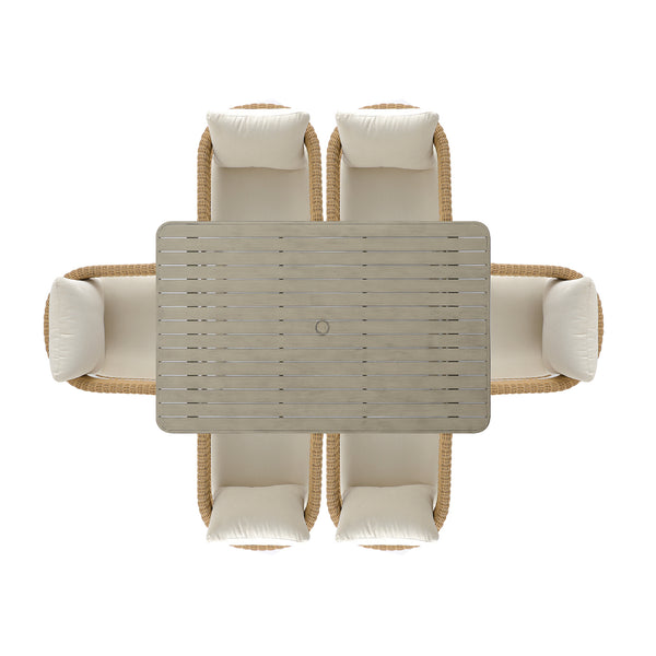 Stanford Round Wicker Outdoor 6-Seater Rectangular Dining Set, Natural