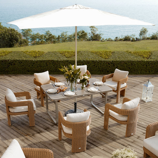 Stanford Round Wicker Outdoor 6 - Seater Rectangular Dining Set, Natural - daals