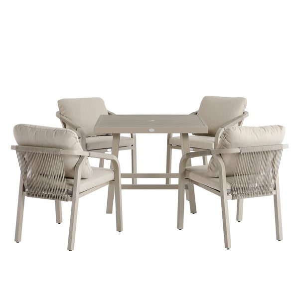 Manresa Rope 4-Seater Square Dining Set, Taupe and Beige