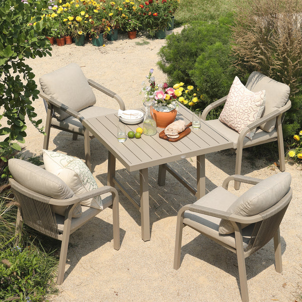 Manresa Rope 4-Seater Square Dining Set, Taupe and Beige