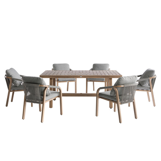 Manresa Rope 6-Seater Rectangular Dining Set, Natural and Grey