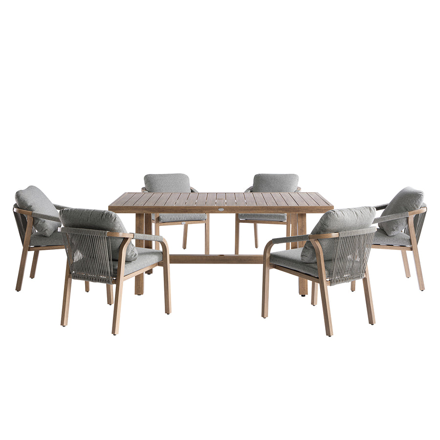 Manresa Rope 6-Seater Rectangular Dining Set, Natural and Grey