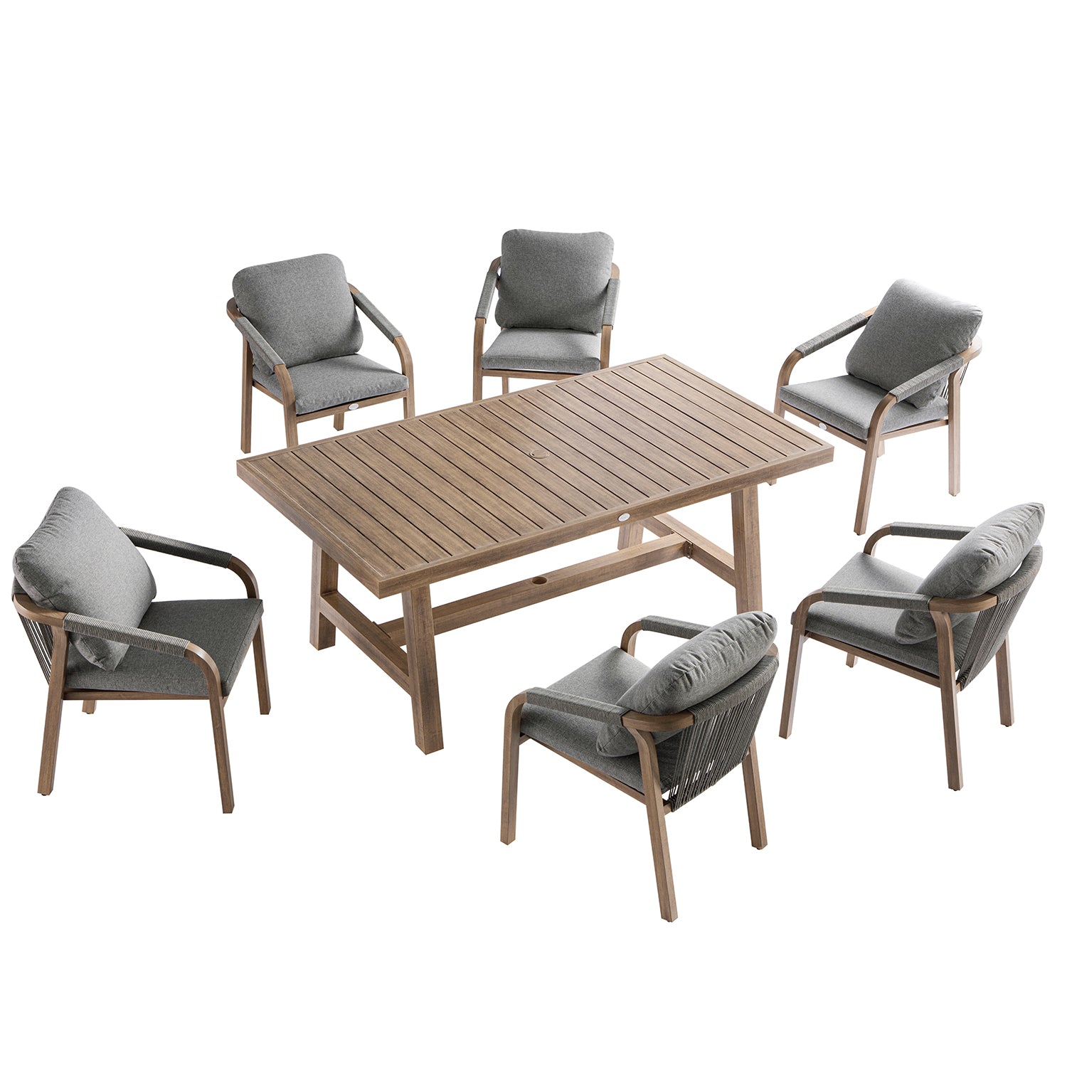 Manresa Rope 6-Seater Rectangular Dining Set, Natural and Grey