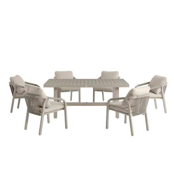 Manresa Rope 6-Seater Rectangular Dining Set, Taupe and Beige
