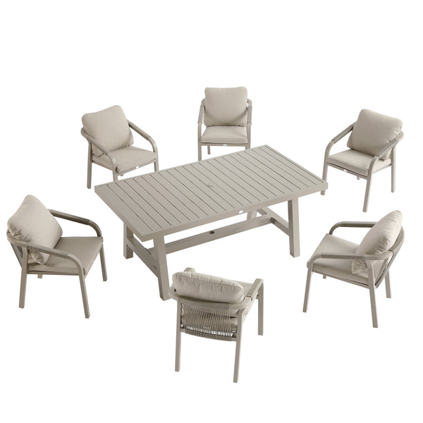 Manresa Rope 6-Seater Rectangular Dining Set, Taupe and Beige