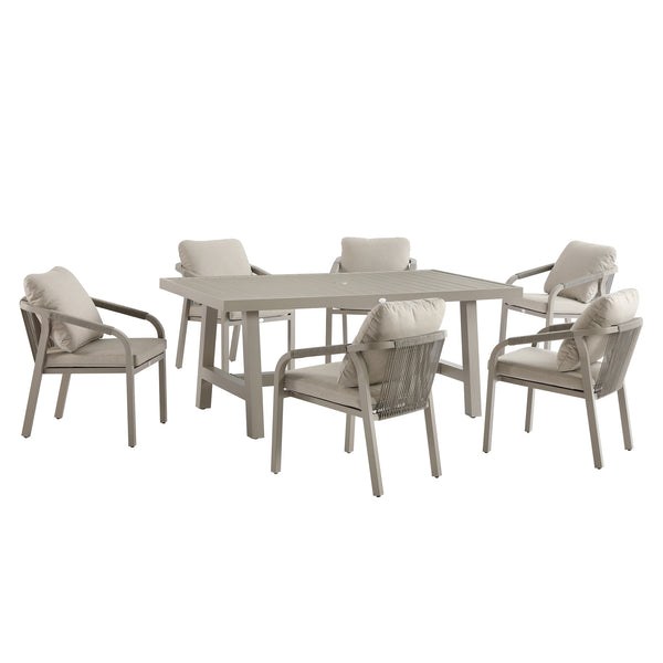 Manresa Rope 6-Seater Rectangular Dining Set, Taupe and Beige