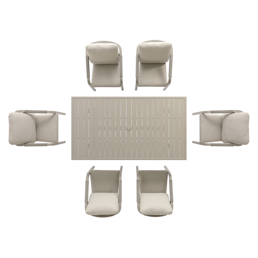 Manresa Rope 6-Seater Rectangular Dining Set, Taupe and Beige